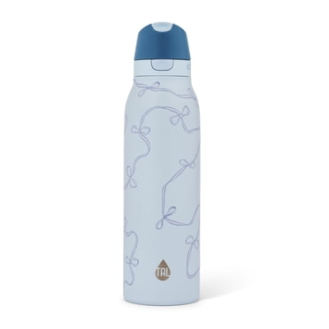 TAL 24oz Stainless Steel 2-in-1 Straw and Chug Water Bottle with Push Lid, Blue Bows, Back to School Supplies