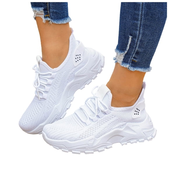 Dakaela Women's Orthopedic Walking Shoes Plantar Fasciitis Lightweight Slip on Sneakers Comfortable Knitted Casual Running Shoes with Arch Support (White,8)