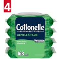 thumbnail image 1 of Cottonelle Lingettes Humides Jetables GentlePlus à l'Aloès et à la Vitamine E - 4 Paquets à Couvercle Rabattable, 168 Lingettes Jetables au Total, Lot de 4, 1 of 12