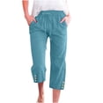 thumbnail image 2 of Jsaierl Women Linen Pants Drawstring High Waist Wide Leg Pants Plus Size Lightweight Solid Color Capris Vacation Comforts Summer Capri Pants, 2 of 5
