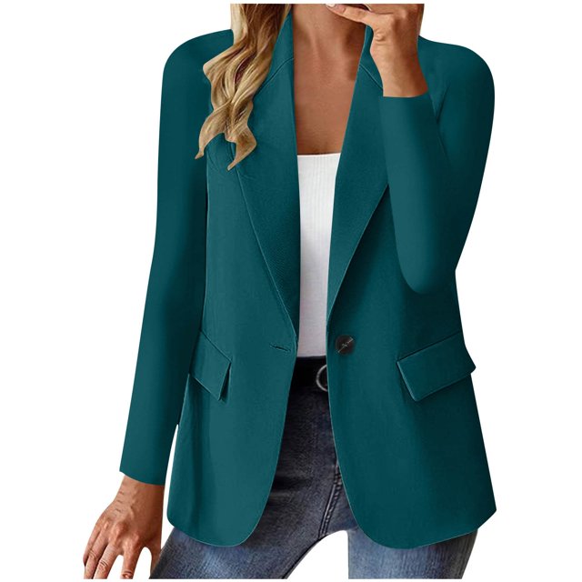 ManxiVoo Professional Womens Blazer Cardigan Open Front Lightweight Office Wear Versatile Spring Layering Piece L Size Blue