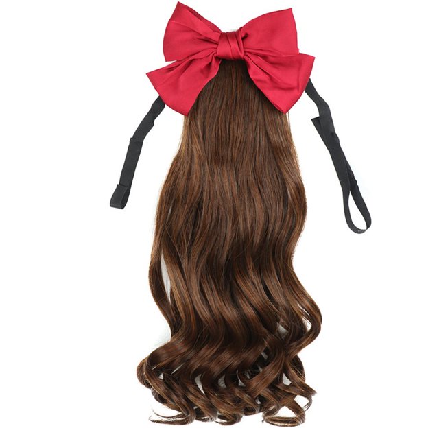 EIMELI Perruque Queue de Cheval Nœud Papillon pour Femmes Longue Bouclée Fausse Queue de Cheval Naturelle Longue Bouclée Perruque Naturelle Noire