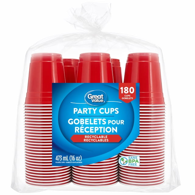 Great Value Recyclable Party Cups, 180 cups, 473 mL (16 oz)