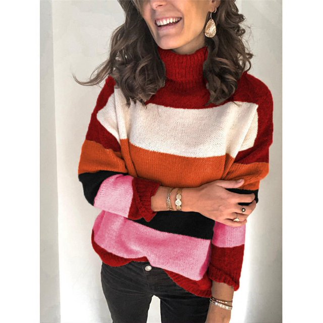 REDHOTYPE Pull Tricoté pour Femmes, Blouse Ample à Col Haut, Grande Taille