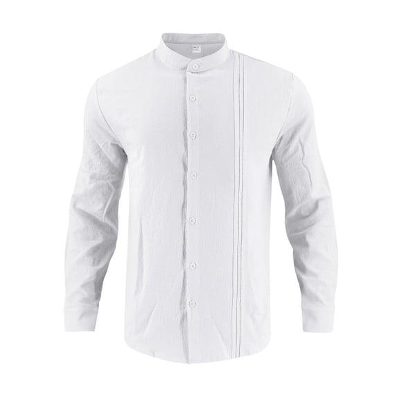 LNWUY Chemises pour Hommes en Coton et Lin Décontractées Mode à Rayures à Manches Longues Chemise Boutonnée Col Officier Chemises de Plage Blanc m