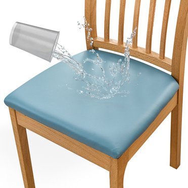 Nvzi Waterproof PU Leather Seat Covers for Dining Chairs, 2 Pack Dining Room Chair Seat Covers, Kitchen Chair Seat Covers Protectors 14.17-18.89inch (Blue)