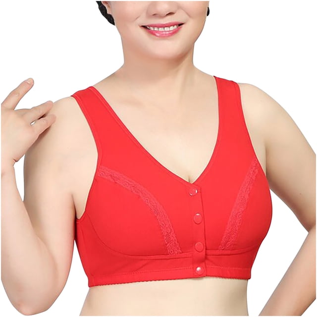 Womens Racerback Bras Solid Sleeveless Plus Size Lingerie Front Four Button Wide Strap Tank Bra V-Neck Padded Bra Feature Hook and Eye Closure T-Shirt Bra Style Y-70 , Red 5XL