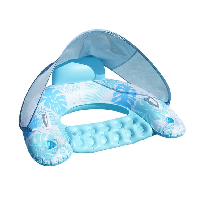 HILABEE Pool Float with Canopy with Cup Holder Compact Lounger for Lake Summer Beach blue