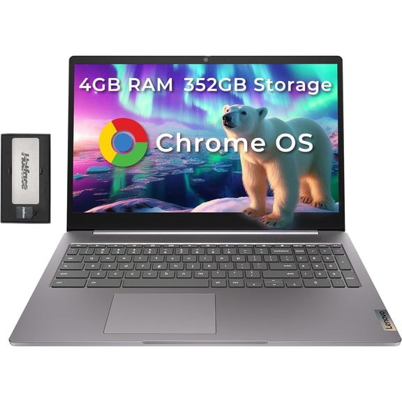 Lenovo Ideapad 3 Chromebook 15.6" FHD Laptop, Intel Celeron N4500, 4GB LPDDR4x, 352GB Storage(64GB eMMC + 288GB Docking Station Set), Intel UHD Graphics, 720p HD Webcam, Wi-Fi 6, Chrome OS, Gray
