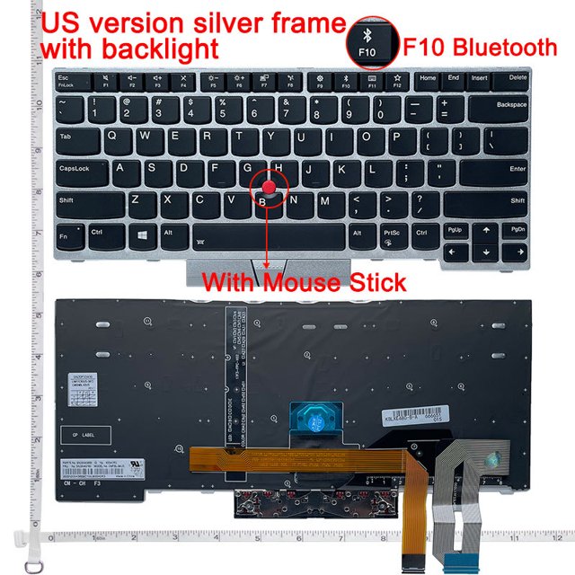 Clavier d'Ordinateur Portable US/RU/JP pour Lenovo Thinkpad E480 E485 E490 E495 E490S L380 L480 L390 L490 R480 R490 T480S T490 T495 01YP360 US Rétroéclairé Argent