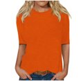 thumbnail image 2 of CFLVAEK T-Shirts à Manches 1/2 pour Femmes Été Décontracté Chemise Unie Coupe Ample Basique Col Ras du Cou, 2 of 5