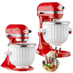 Pièce jointe de l'usine de crème glacée pour KitchenAid Mélangeur de support, convient 4.5Qt et plus grand KitchenAid Mélangeurs, 2 Yogurt congelé à Quart, Sorbet & Gelato Ice Cream Bowl par Focollk