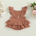 thumbnail image 4 of Baby Girls Knitting Rompers Solid Color Fly Sleeve Ruffle Hem Casual Party Street Spring Fall Summer Rompers Brown 3-6 Months, 4 of 8