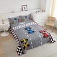 thumbnail image 4 of Erosebridal Colorful Race Car Bedding Sets King with Comforter for Teens Kids, Racing Track Duvet Insert, Grey, Reversible 3pcs, 4 of 7