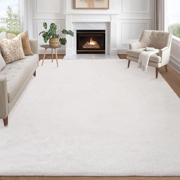 GarveeHome 6x9 Fluffy Area Rug- Shag Area Rug for Living Room, Shaggy Large Indoor Thick Living Room Carpet with Non-Slip Backing, Soft Plush Fuzzy Carpet for Bedroom, 6x9, White