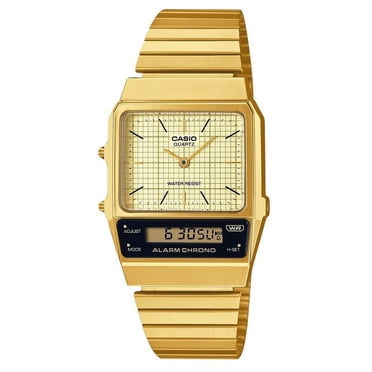 Casio Vintage Analogique Numérique Or Plaqué Ionique Acier Inoxydable Cadran Beige Quartz AQ-800EG-9A Montre Unisexe