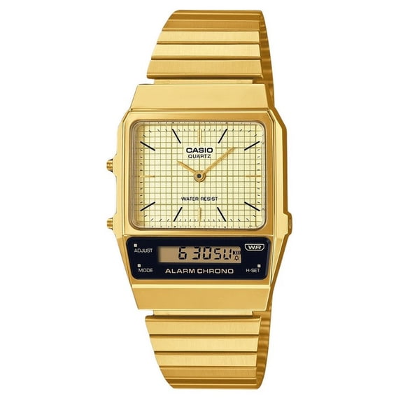 Casio Vintage Analog Digital Gold Ion Plated Stainless Steel Beige Dial Quartz AQ-800EG-9A Unisex Watch