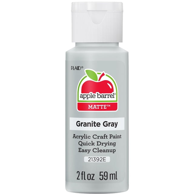 Apple Barrel Colors Matte Acrylic Craft Paint in Granite Gray, 2 fl. oz. bottle with quick-drying, matte finish formula suitable for craft projects on wood, paper, canvas, and Styrofoam, offering easy cleanup.