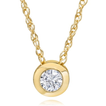 Collier Rond en Or Jaune 14K avec Diamant Solitaire Serti Clos 3/8 Ct F VVS, Cultivé en Laboratoire