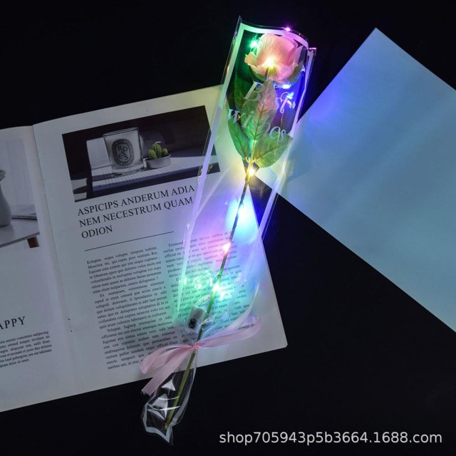 KUIZAP 1 Pce Bouquet de Fleurs Rouges Roses Lumineuses Led Flash Portatif Décoration de Fête de Mariage Saint-Valentin (Rose)