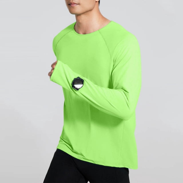 hoksml Chandails à Manches Longues pour Hommes Évacuation de l'Humidité UPF 50+ Protection Solaire UV T-Shirts Athlétiques Couleur Unie Col Rond Randonnée Course Entraînement Haut Actif Liquidation