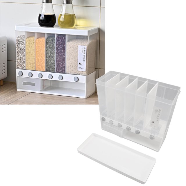 Récipient à Grains Pressés, Distributeur de Riz de 10L de Capacité Visible 6 Grilles Saines pour la Maison