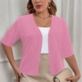 thumbnail image 2 of Huvoen Women's 3/4 Sleeve Shrugged Lightweight Open Front Cropped Cardigan Tops, Large Size Loose Temperament Solid Color Cardigans Pinks xxl, 2 of 7