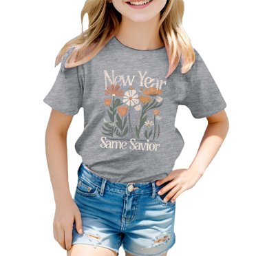 PMVFHDE Hauts d'Été pour Filles T-Shirts Vintage T-Shirts T-Shirts Graphiques T-Shirts Filles T-Shirt Hauts T-Shirts à Manches Courtes pour Ados Enfants Filles Enfant T-Shirt à Manches Courtes à Imprimés T-Shirt Filles Hauts Gris,12-13 Ans