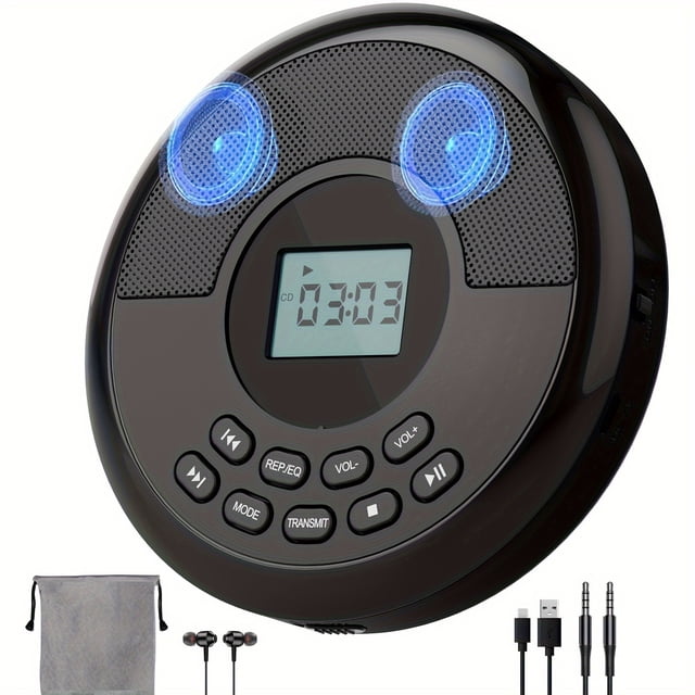 SDOTXA Portable CD Player BT Rechargeable CD Player With Dual Speakers And Headphones Small CD Player For Car Plug In With Anti-Skip Protection CD/USB/BT Playable BT Transmitting
