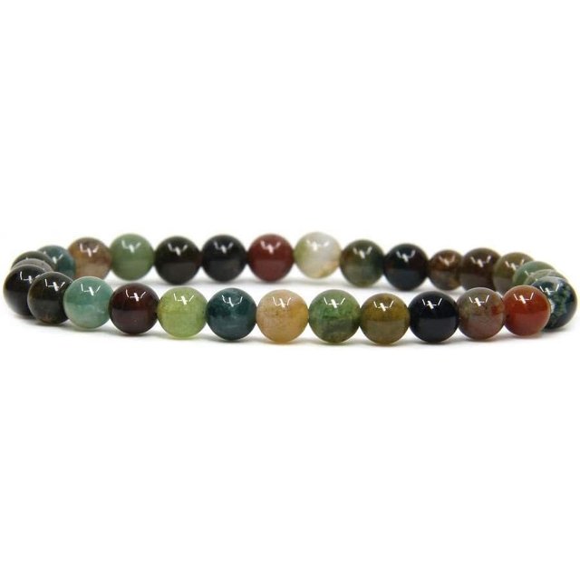 Bracelet Extensible Unisexe en Perles Rondes de 6 mm en Pierre Précieuse d'Agate d'Inde Naturelle 7 Pouces