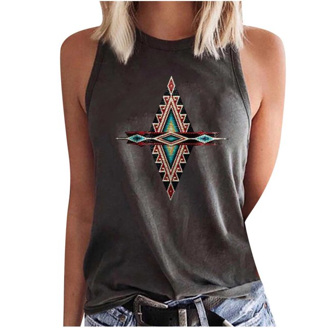 Birdeem Fashion Women Printing Round-Neck Sleeveless Block Shirts Tunic Tee Tops