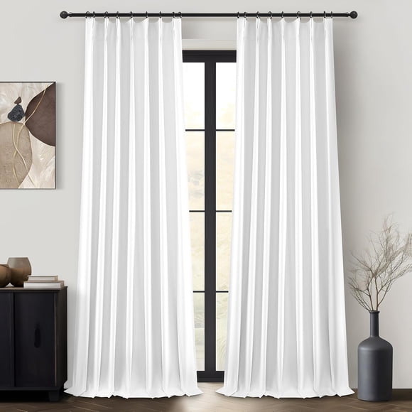 QJmydeco Bright White Curtains 108 Inches Long Pinch Pleated Linen Blackout Curtains for Living Room & Bedroom, Luxury Modern Floor to Ceiling Curtains Room Darkening Thermal Window Drapes Decor 9 FT