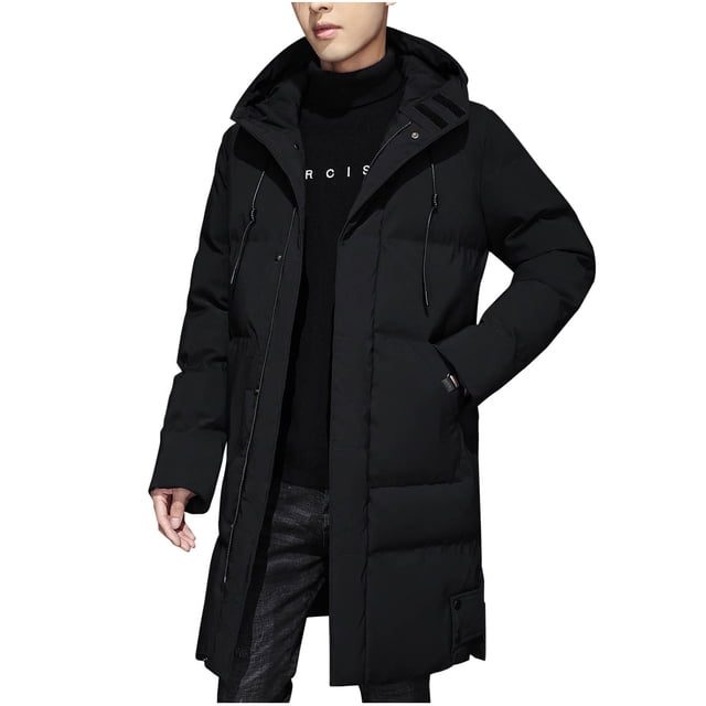Pisexur Mens Winter Jacket Men's Solid Color Drawstring Button Pocket Zipper Long Sleeved Hooded Algondon Jacket Mens Puffer Jacket Winter Coats for Men Plus Size Jackets