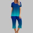 thumbnail image 1 of Offre Hebdomadaire d'Été Iumwxz Pyjamas Décontractés et Fluides Ensembles Deux Pièces pour Femmes Dégradé Graphique Col Ras du Cou Manches Courtes Taille Élastique Pantalon Court Ensembles Deux Pièces pour Femmes Cadeaux de Vacances, 1 of 9