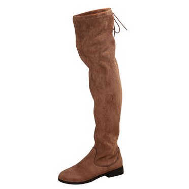 YOUSNH Bottes Bottines au-Dessus du Genou pour Femmes, Couleur Unie, Plates, Commerce Européen et Extérieur, Automne et Hiver, Brun 7.5
