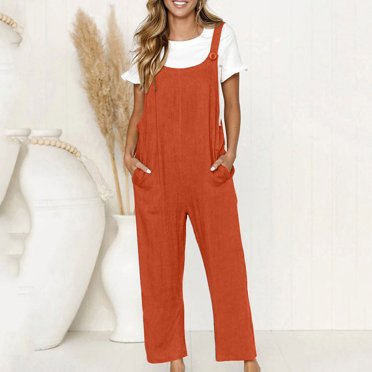 Babysbule Pantalon Long pour Femmes Combinaison Décontractée Ample et en Vrac avec Poches Combinaison Mode Combishort Pantalon Salopette Combinaison en Coton et Lin