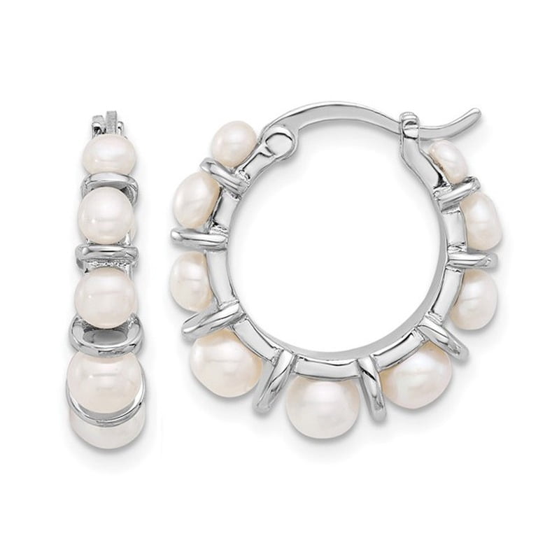 White Freshwater Cultured Pearl Hoop Earrings in Sterling Silver