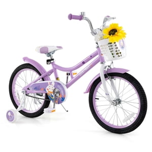 Costway 18" Fille vélo avec panier roues d'entraînement amovibles réglables siège frein à main rétropédalage pourpre