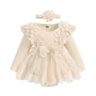 Vêtements pour Bébé Fille Justaucorps à Manches Longues à Fleurs Robes pour Nouveau-Née Barboteuses Justaucorps avec Bandeau Ensemble Deux Pièces Vêtements pour Nouveau-Née Fille 3-6 Mois Vêtements pour Bébés Filles