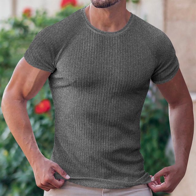 Styesk T-Shirts pour Homme T-shirt Décontracté pour Homme Mode Couleur Unie Col Rond T-shirt à Manches Courtes Haut/chemise à Col Rond