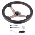 thumbnail image 1 of Steering Wheel Replacement, 350mm/14in In Diameter Wrapped With Black Leather Steering Wheel, For Most Of Car Models Car Models Lovers, 1 of 8