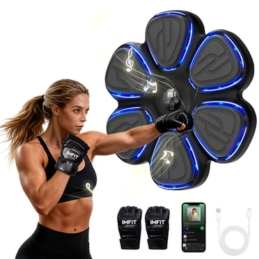 IMFit 2026 Machine de Boxe Musicale Intelligente avec Gants / Entraîneur de Punch Mural Interactif avec Lumières LED et Musique Bluetooth / Équipement de Mise en Forme pour Gym à Domicile pour la Famille / 9 Modes de Vitesse et d'Entraînement