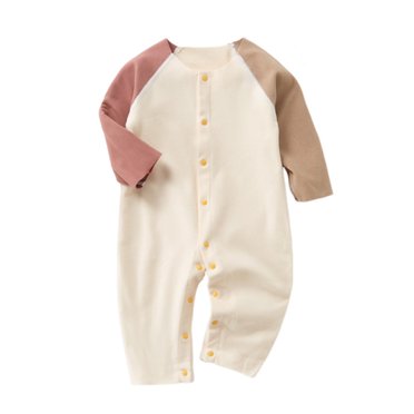 HAiming Baby Boy Girl Long Sleeve Button Romper Crewneck Color Block Jumpsuit Playsuit Pajama Fall Winter Clothes