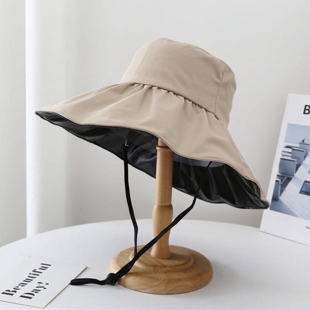 LinYooLi Women's Bucket Hat Summer Solid Color Cap Japanese Simple Foldable Casual Bucket Hat Vinyl Sunscreen and Sunscreen Bucket Hat