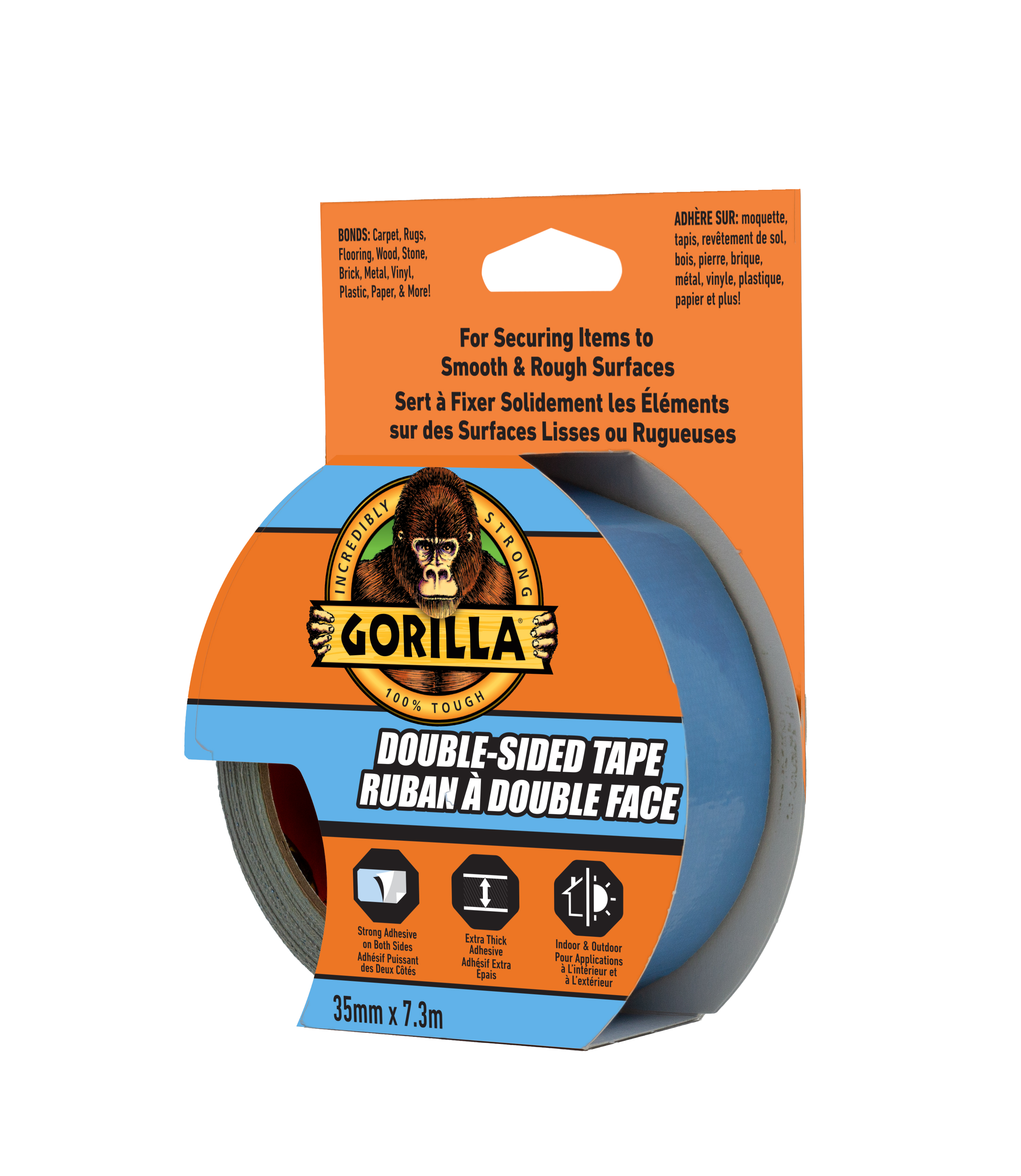 Gorilla Ruban adhésif double face, 7m/8yd, Argent