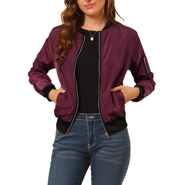 INSPIRE CHIC Blouson Bomber Court pour Femme à Col Montant, Manches Longues, Fermeture Éclair Intégrale