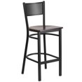 thumbnail image 1 of HERCULES Series Black Grid Back Metal Restaurant Barstool - Walnut Wood Seat, 1 of 6