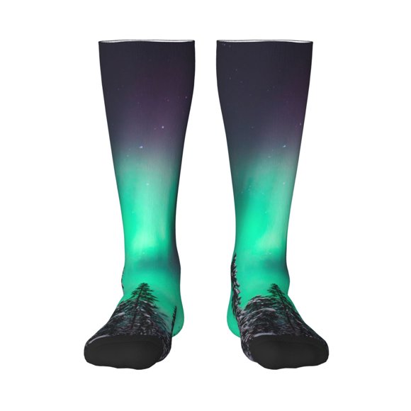 Easygdp Northern Lights 2 Prints Sport Knee High Socks Soccer Socks Calf Compression Athletic Socks for Men and Women
