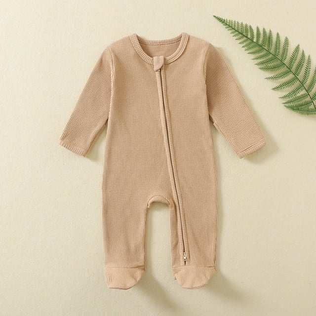 EGNMCR Rompers pour Enfants Tout-Petits Garçons Filles Mode Confortable Couleur Unie Fermeture Éclair Manches Longues Ramper Kid Rompers