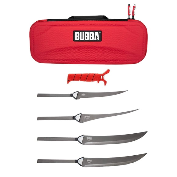BUBBA Lame Interchangeable Multi-Flex, avec Poignée Antidérapante, 4 Lames Antiadhésives Enduites de Ti-Nitrure S.S. et Étui pour la Pêche